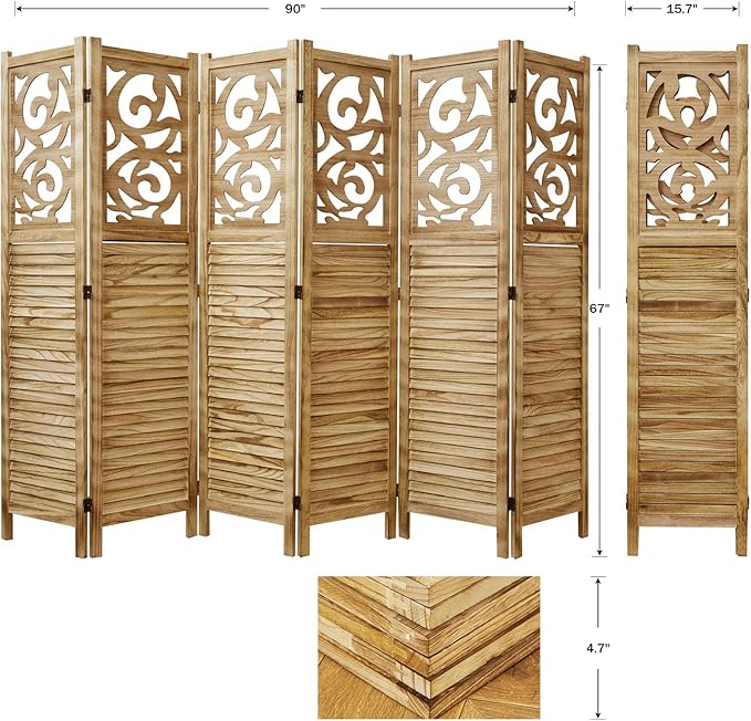 Room Divider Wood Carved Wall Divider Indoor Folding Portable Partition Screen - Image 7