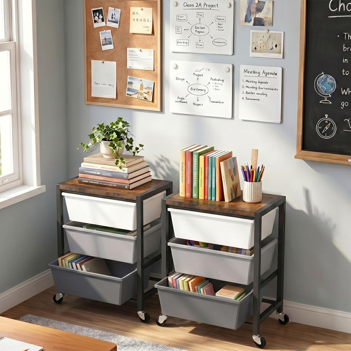 Rolling Cart with 3 Drawers, Plastic Drawer Storage Carts with Lockable Wheel...