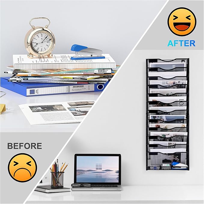 Solinxe 12-Tier Wall File Organizer, Mesh Mail Organizer Wall Mounted Paper - Image 6