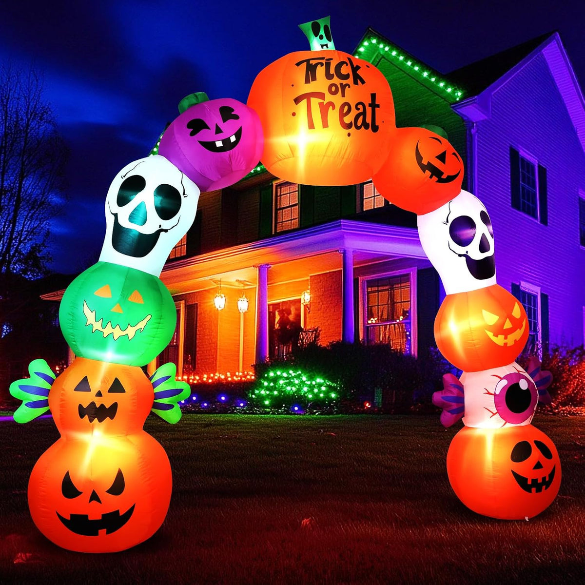 10FT Halloween Inflatable Archway, Pumpkin Skeleton Yard Outdoor Decor