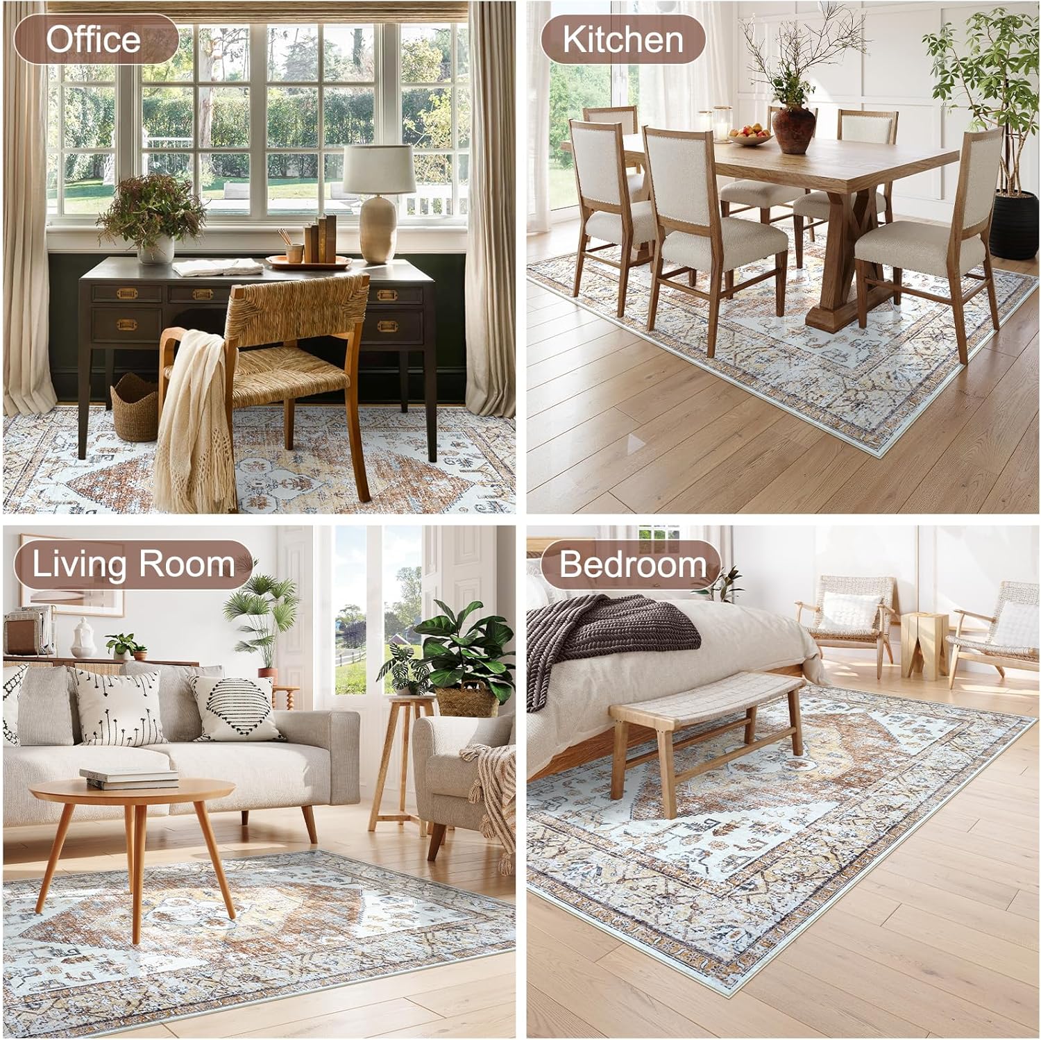 Anidaroel 5x7 Office Chair Mat for Hardwood Floor/Tile, Desk Chair Mat for Home Offices, Under Desk Rug for Rolling Chair, Anti-Slip Office Rugs for Rolling Chairs, Large Floor Protector Rug, Khaki