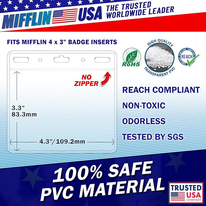 Mifflin-USA Card Protector Quick Load Horizontal No Zipper Name ID Badge Holder - Image 3
