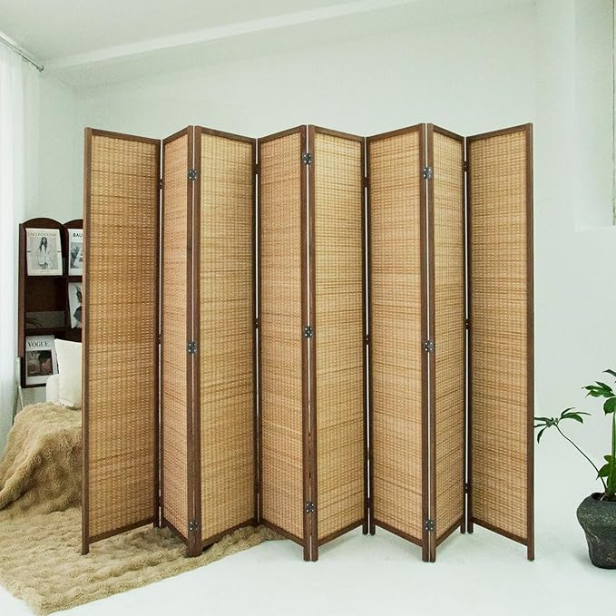 Loomveil 8 Panel Room Divider Folding Privacy Screen, 67 inch Bamboo Panel - Image 3