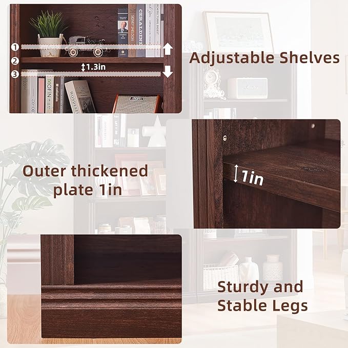RWYHG 70" Walnut Tall Bookshelf Set of 2, 5-Tier Thick Wooden Book Shelf - Image 5
