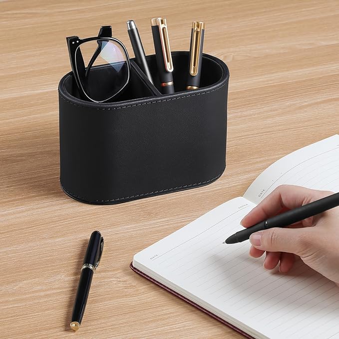 MEIBOOCH PU Leather Pen Holder for Desk, Small Remote Control Holder Pencil Cup - Image 2