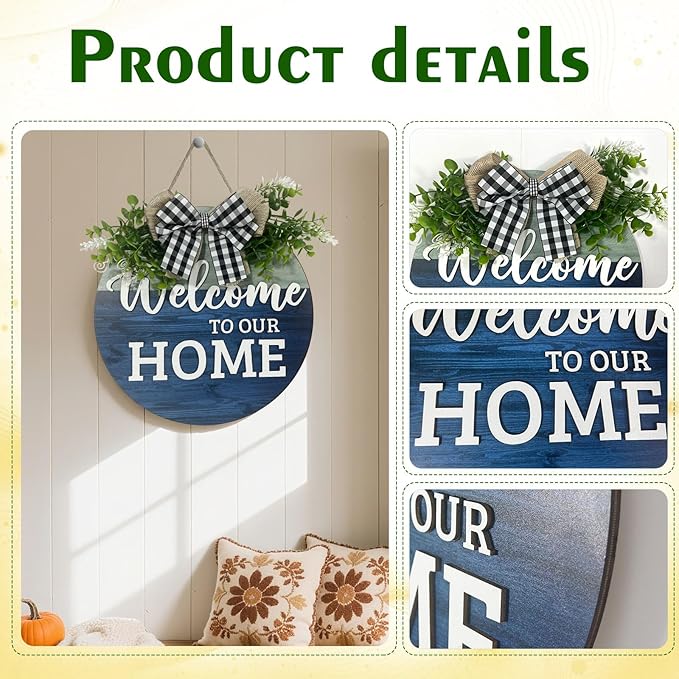 VPDTVK Welcome Sign for Front Door, Rustic Welcome Door Sign Outdoor Wreaths - Image 2