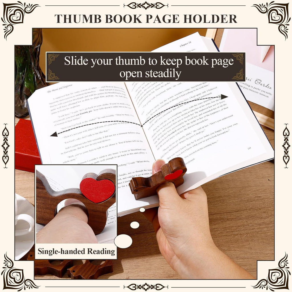 Cat Book Page Holder with Detachable Heart Gifts for Valentine's Day,Walnut Thumb Book Page Holders for Reading,Book Opener Holder Reading Accessories for Book Lovers with Gift Box (Large 0.94")