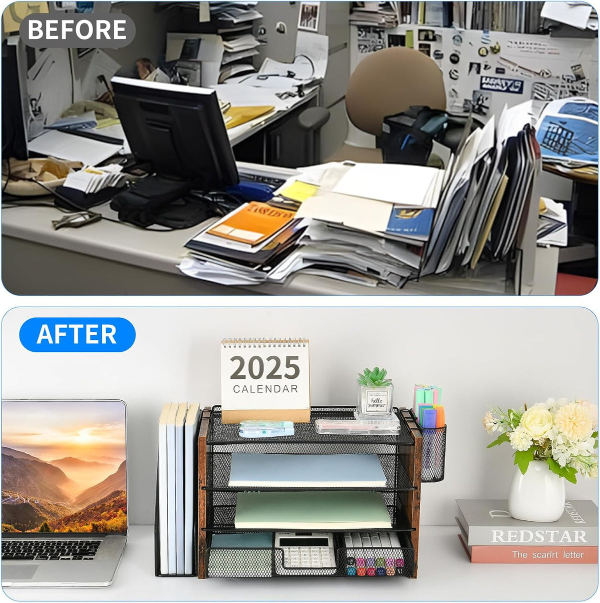 opnice desk organizer, 4-tier desktop file organizer with showing dimensions