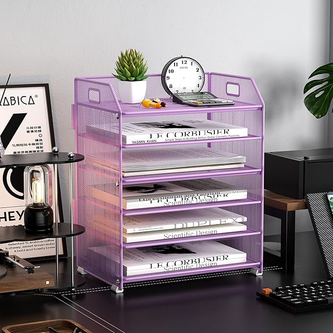 6 Tier Desk Organizer, Heavy-Duty Thick Metal Letter Tray Organizer, Large - Image 7