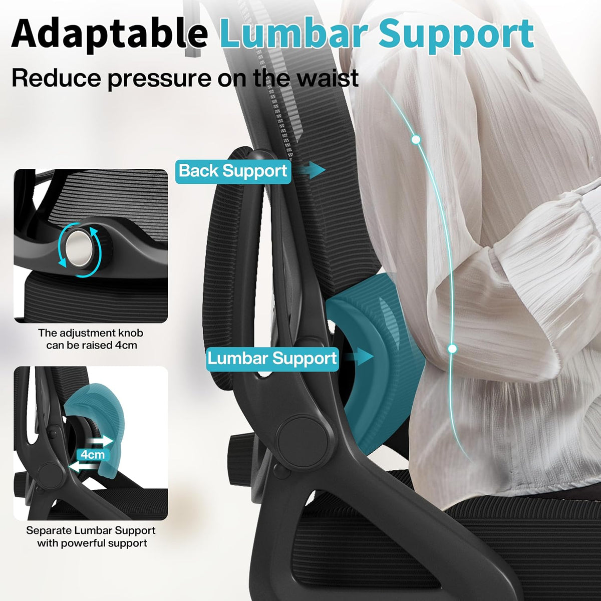 ergonomic office chair,mesh office chair with lumbar support,high, close-up detail