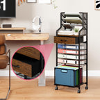 SWTYMIKI 10-Tier Rolling File Cart - Mesh Paper Organizer with Drawer & Hanging File Folders on Lockable Wheels, Rolling File Cabinet for Office Organization, Storage in Home, Studio, School, Espresso