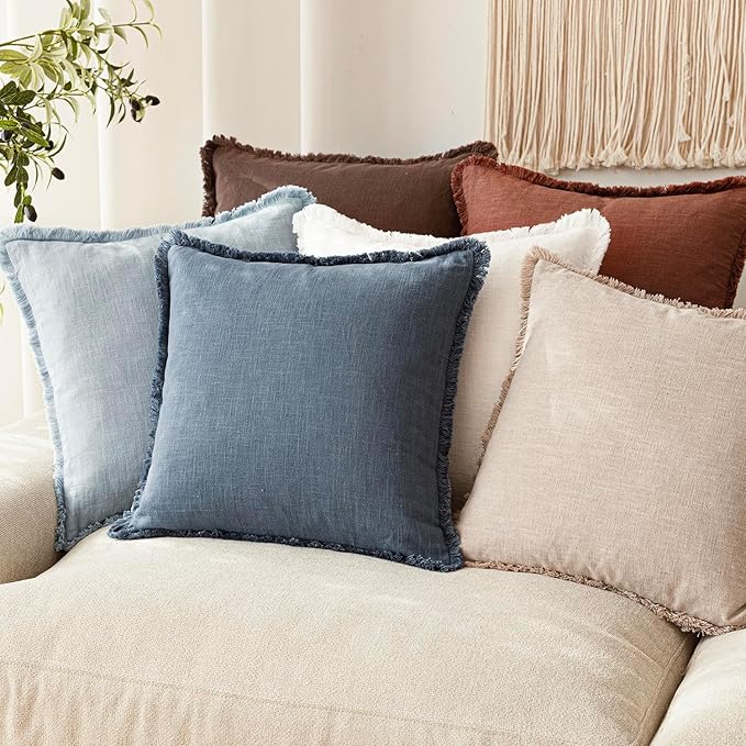 Foindtower Set of 2 Decorative Linen Fringe Lumbar Throw Pillow Covers Boho - Image 7