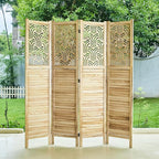 Svimi Folding Room Divider, 66.9 Inch 4 Panels Wood Carved Privacy Screens - Image 9