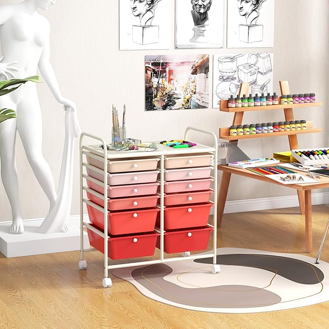 LDAILY 12 Drawer Rolling Storage Cart, Craft Cart Organizer on Wheels w/Metal - Image 2