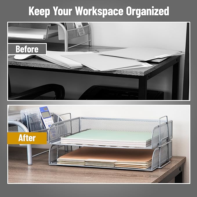 Mind Reader Stackable Paper Tray, Desktop Organizer, File Storage, Metal Mesh - Image 5