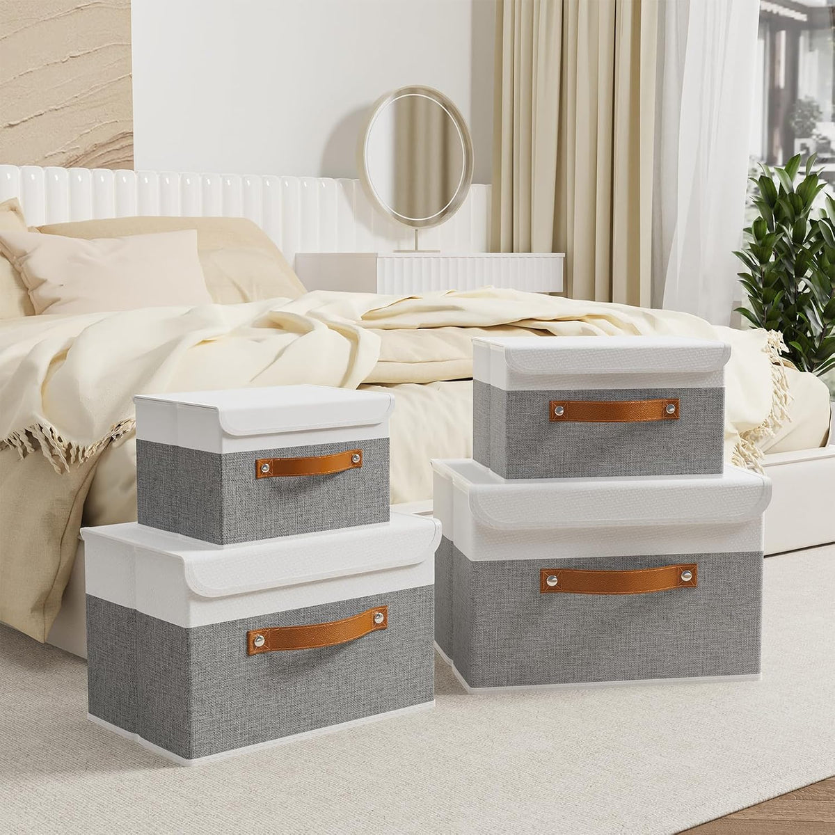 OUTBROS Storage Bins with Lids, White/Grey, 5 Pack 10.2 x 7.9 x 6.7in