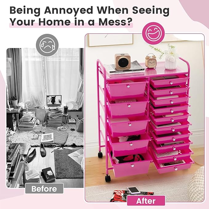 LDAILY 15 Drawer Rolling Storage Cart, Rolling Cart - Image 4