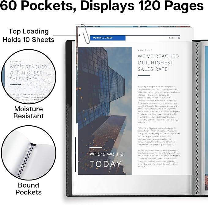 Dunwell Presentation Binder 60-Pocket, Displays 120 Pages, 8.5x11 Portfolio - Image 3
