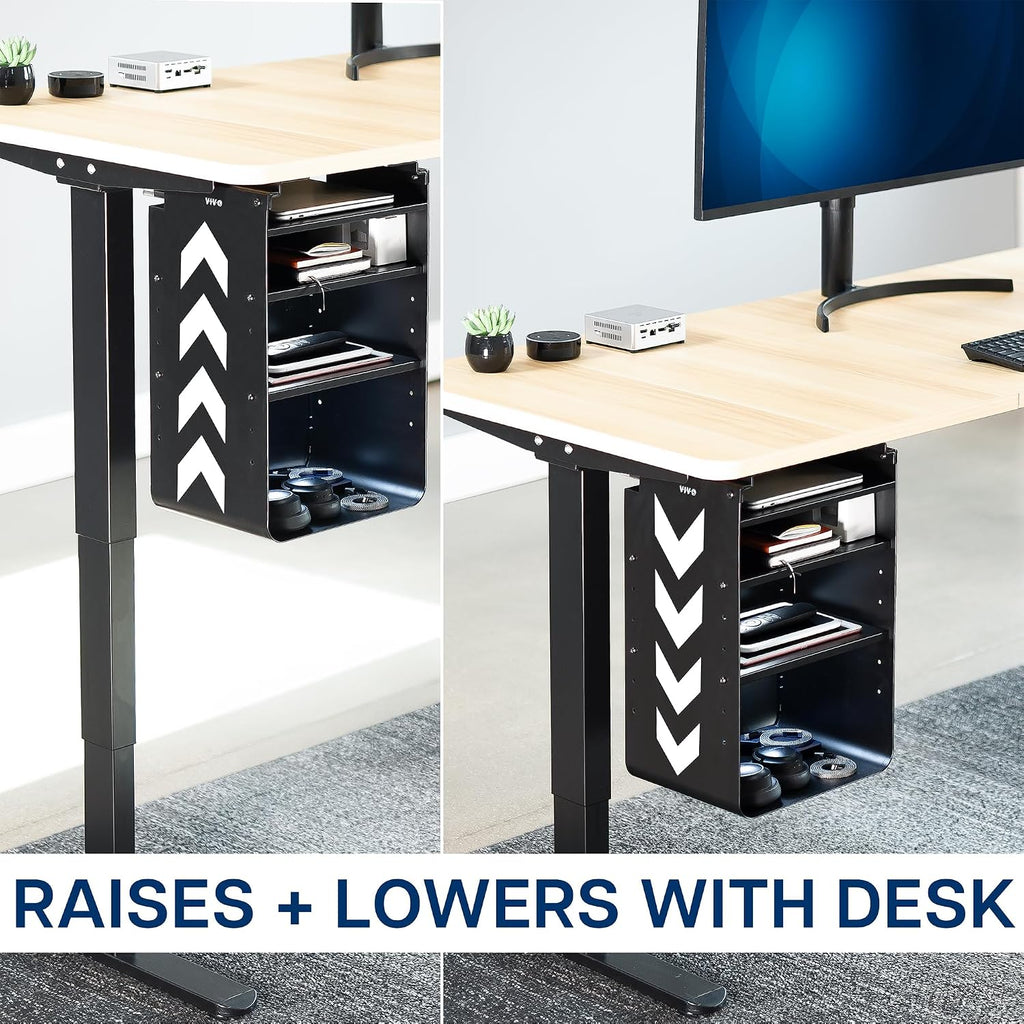 VIVO Under Desk Storage Cabinet, High Capacity Shelving Unit with Height Adjustable Shelves, Holds 44 lbs, Black, DESK-SC01