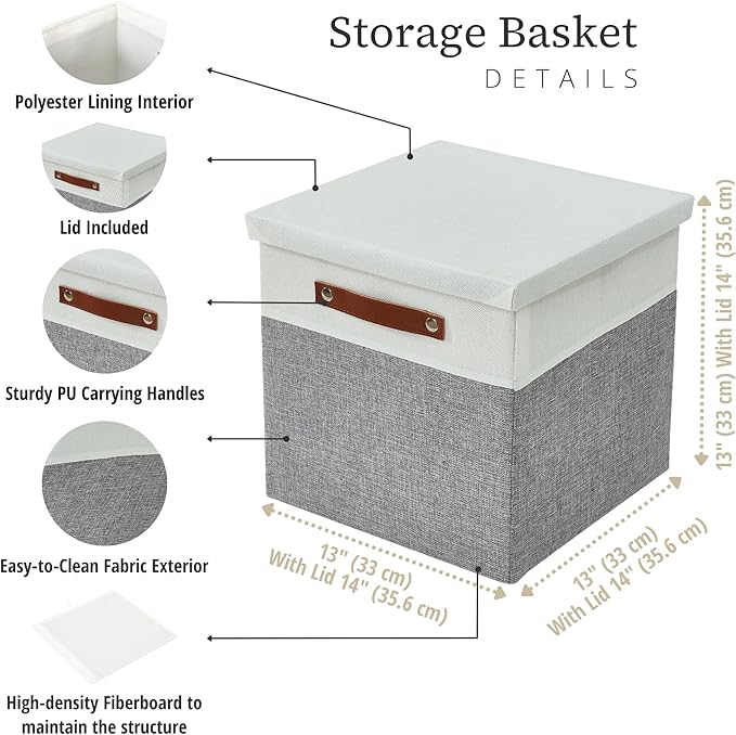 DECOMOMO Storage Basket with Lid, Storage Cubes with Handles, Fabric Box with - Image 4