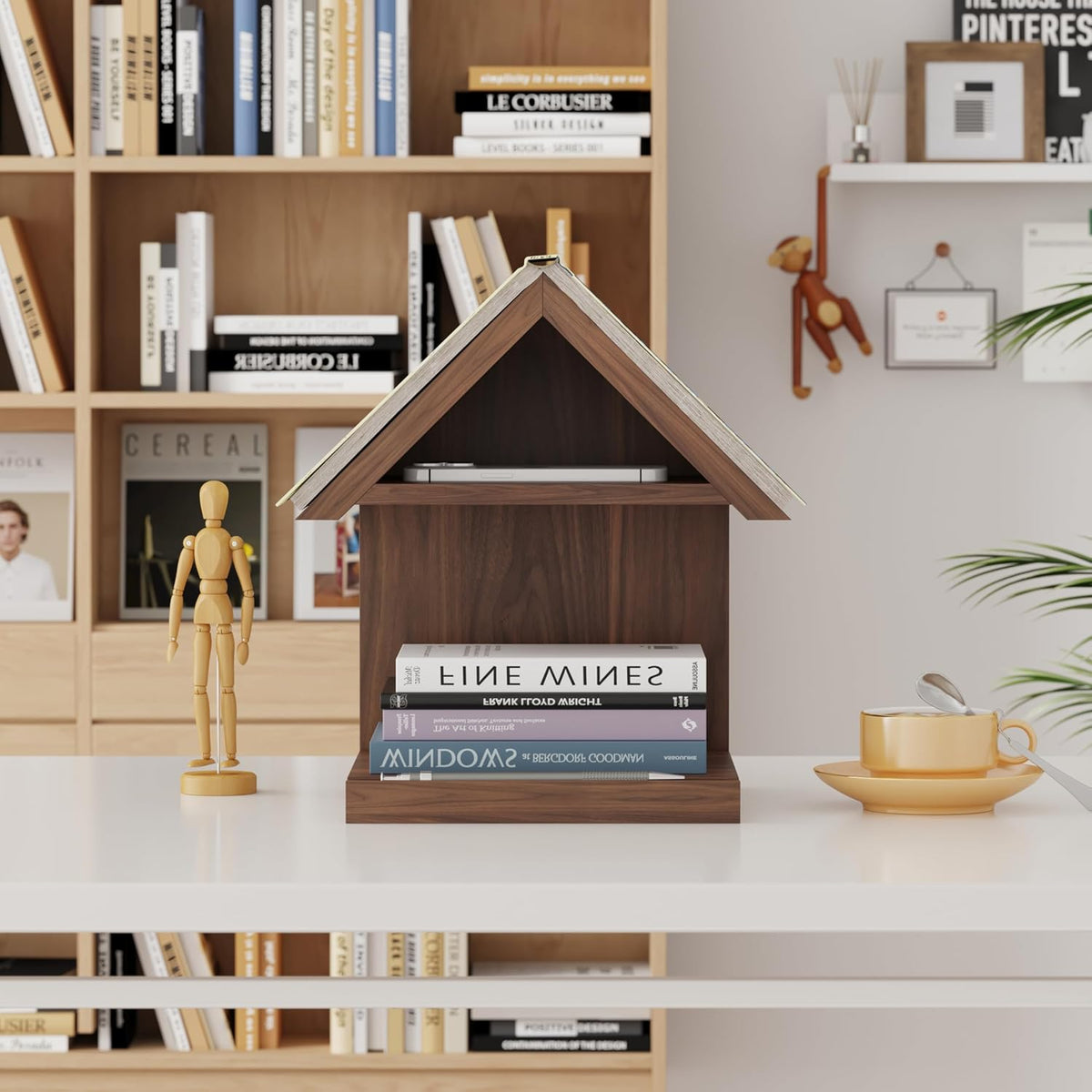 Floating Bedside Wood Bookshelf, Triangle Book Page Holder, Wooden Simple Boo...
