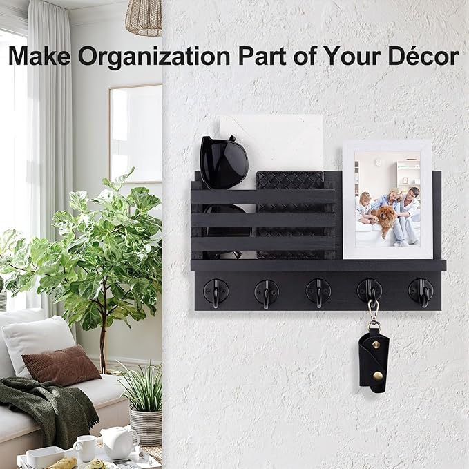 Lwenki Key Holder for Wall – Decorative Wooden Mail Holder and Key Shelf - Image 4