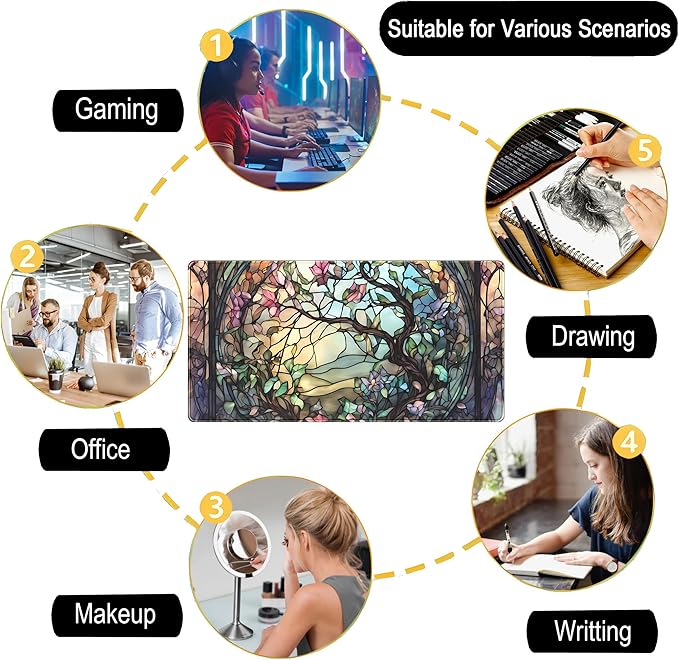 Stained Glass Tree Desk Mat Cartoon Tree Gaming Mouse Pad Large XXL Extended - Image 6