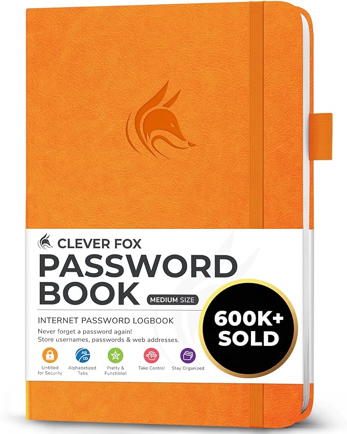 Clever Fox Password Book with alphabetical tabs. Internet Address Organizer by CleverFox