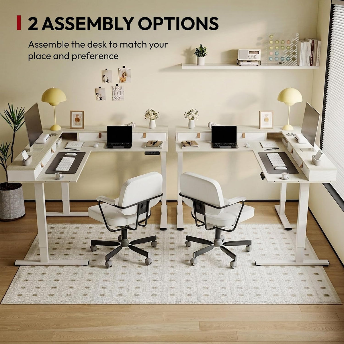 SANODESK 71x63 Electric L-Shaped Corner Standing Desk with 4 Drawers