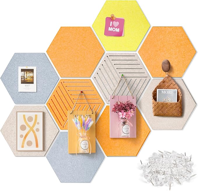 12'' Medium Hexagon Cork-Bulletin Board Tiles Frameless 10 Pack Adhesive by Unknown