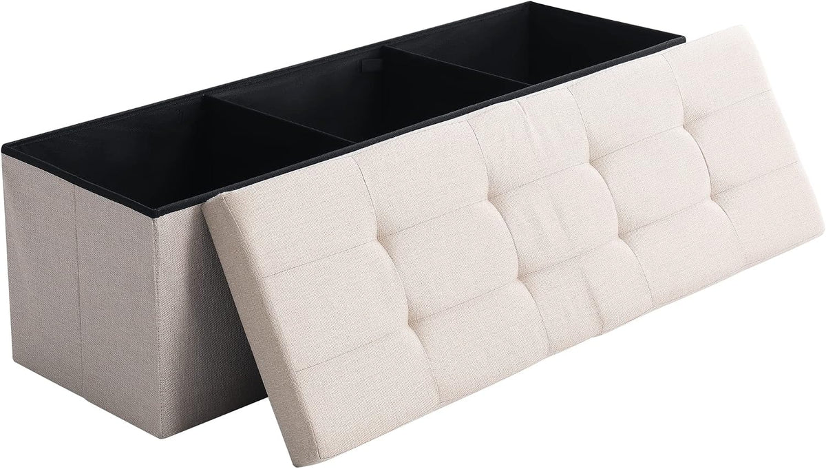 Storage Ottoman Bench Foldable Footrest Foot Stool, 45" Fabric Cream