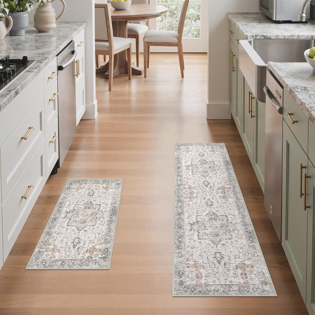GENIMO Runner Rug 2PCs, Machine Washable Non Slip Vintage Hallway Runner Rug