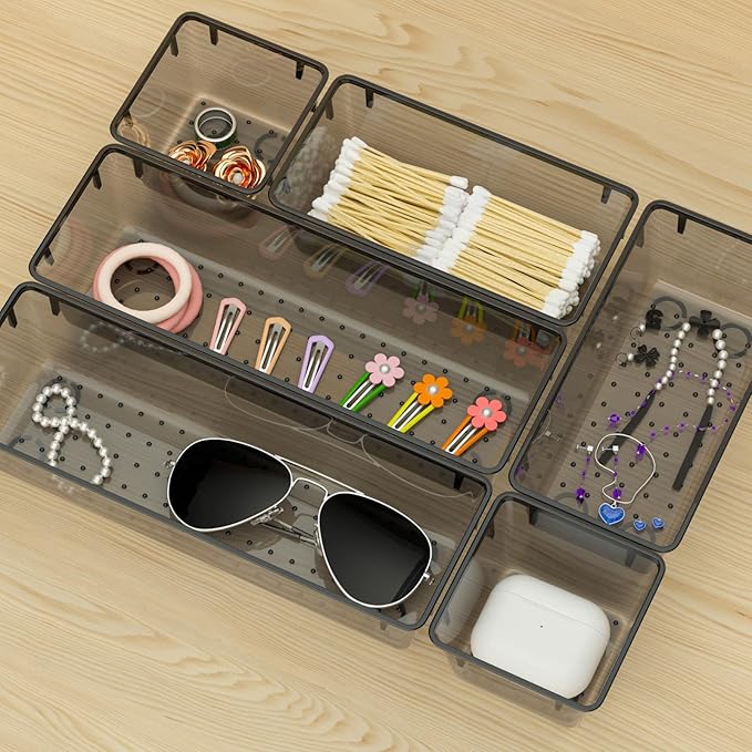 WOWBOX 12 Pack Clear Drawer Organizer Set, Acrylic Drawer Storage Trays - Image 7