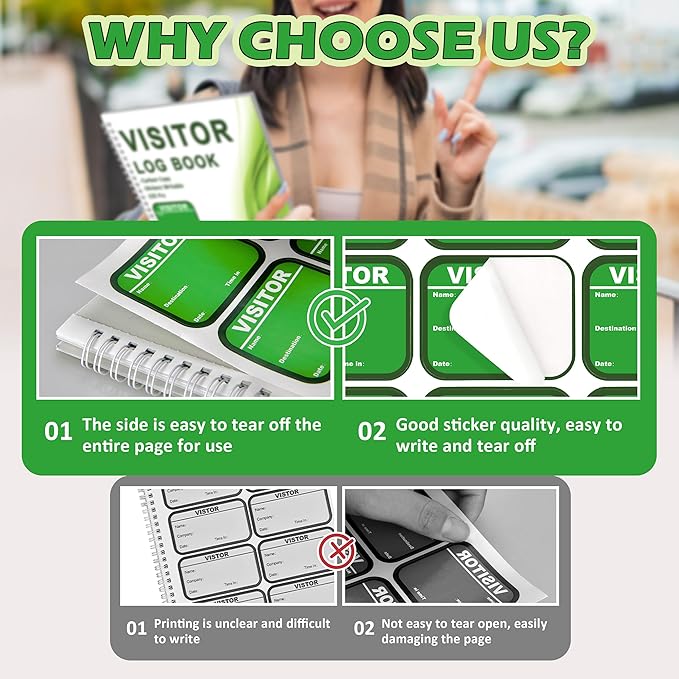 2 Pack Visitor Badges with Carbon Copy Visitor Stickers Letter Size Visitor Log - Image 3