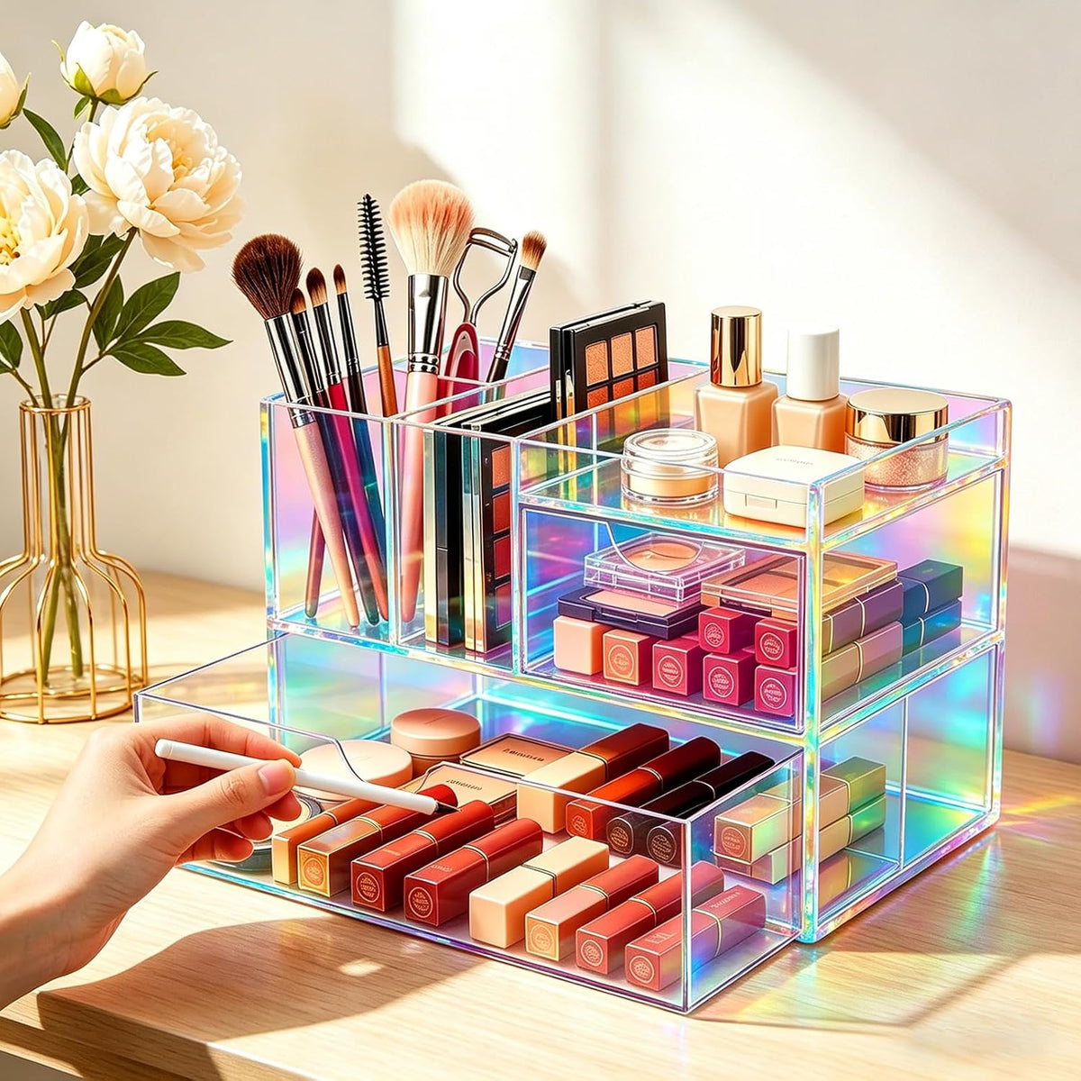 Desk Organizer with Drawers Acrylic Desktop Organizer Pen Holder Caddy for Of...