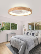 24" low profile flush mount wood fandelier ceiling on a desk or shelf