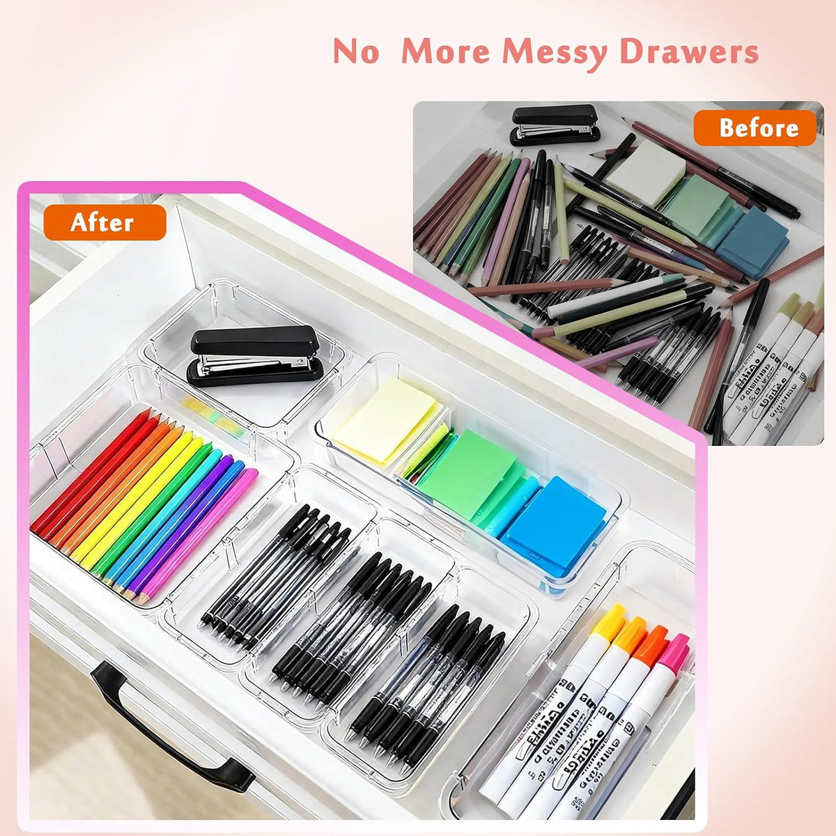 15 Pcs Clear Expandable Drawer Organizer Tray Adjustable Drawer Storage Bin