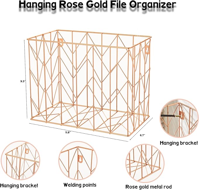 Fei Bi Hanging File Organizer, File Organizer, File Box, Rose Gold File Box - Image 2