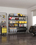 sakugi 5-tier heavy-duty garage storage shelves, 59.1"x15.7"x69.2", black shown in use