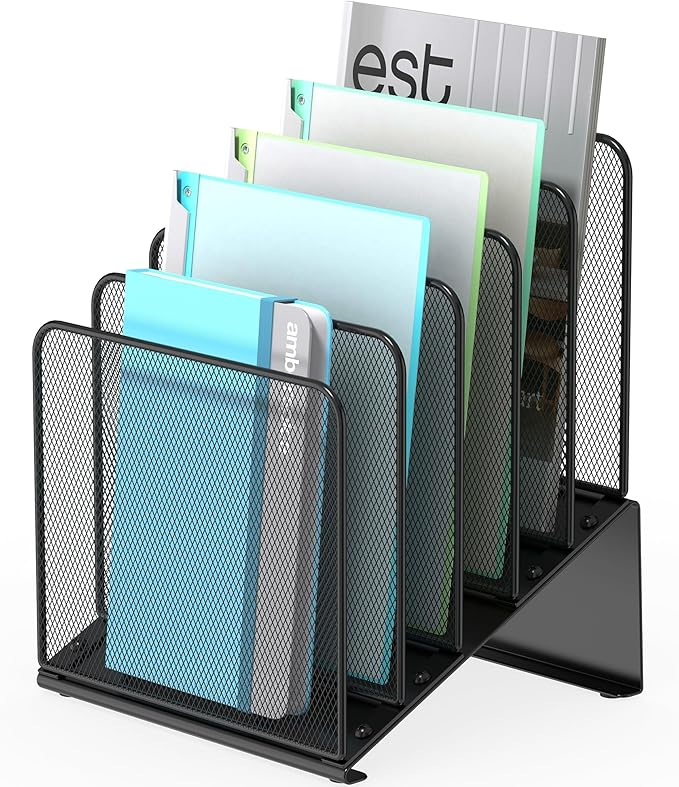 Inclined 5-Section Desk File Organizer, Vertical File Folder Holder File Sorter by Delifox