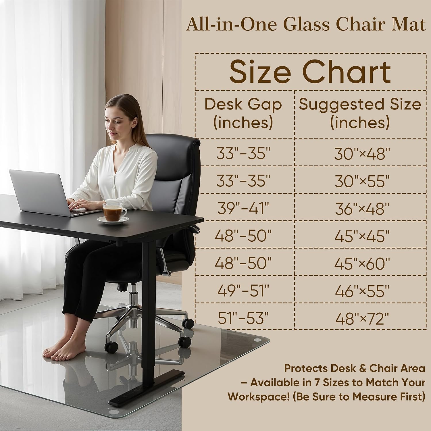 30" x 48" Tempered Glass Office Chair Mat for Carpet & Hardwood Floor, 1/5" Thick Clear Floor Protector Desk Chair Mat with Rounded and Polished Edges