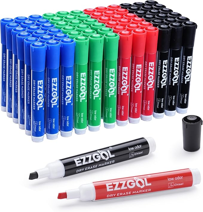 Ezzgol Dry Erase Markers Bulk, 72 Pack Basic Multi-color Red Blue Black Green by Ezzgol