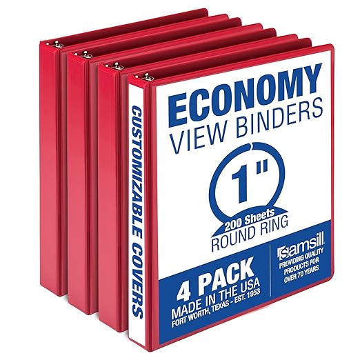 Samsill 1 Inch 3 Ring Binders, Made in USA, Economy Round Ring, 200 Sheet by Samsill