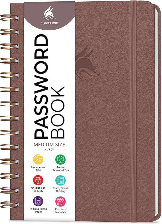 Clever Fox Password Book Spiral – Internet Address & Password Organizer by CleverFox