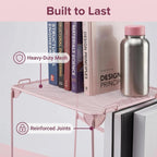 Neudeco Pack 2, Mesh Locker Shelf, Stackable Extra Tall Locker Organizer, Collapsible and Metal Build, Fits Standard Size School Locker, Suitable for Work, Kitchen, Bathroom (Pink)