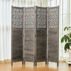 Svimi Folding Room Divider, 66.9 Inch 4 Panels Wood Carved Privacy Screens - Image 6