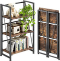 4NM No Assembly Folding Bookshelf Storage Shelves 3 Tiers Vintage Bookcase