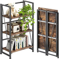 4NM No Assembly Folding Bookshelf Storage Shelves 3 Tiers Vintage Bookcase by 4NM