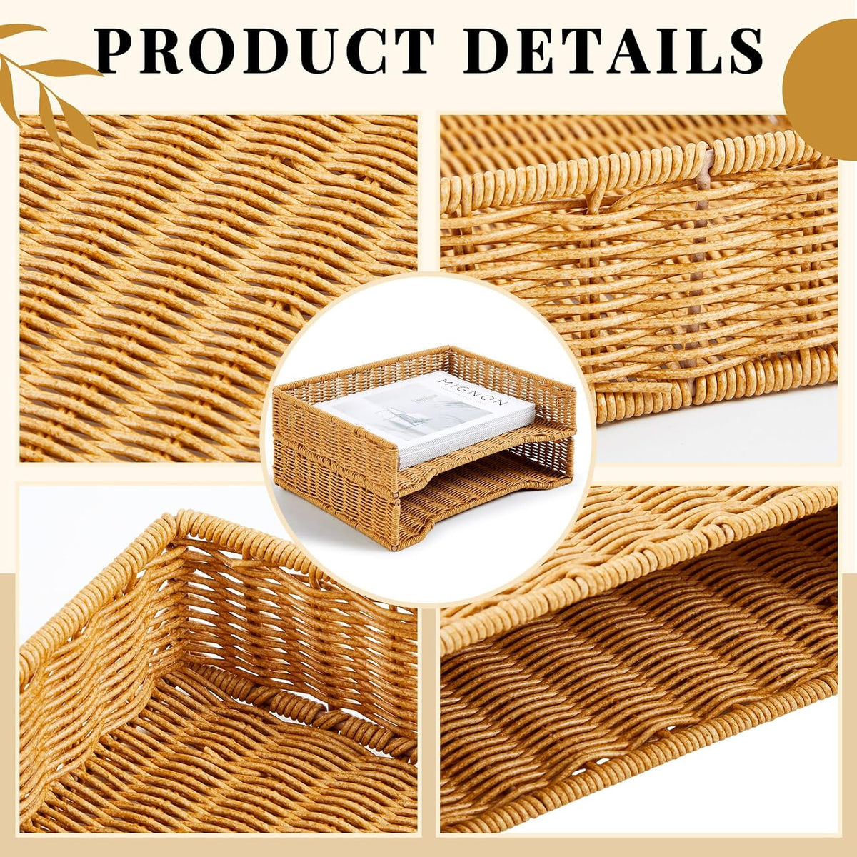 Yeaqee 2 Pcs Paper Tray Organizer for Desk Woven Letter A4 File Organizer