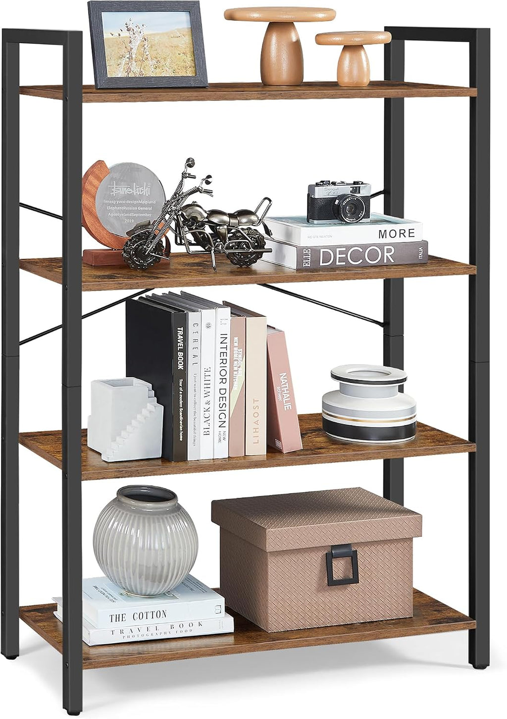 VASAGLE 4-Tier Tall Bookshelf, Large Bookcase